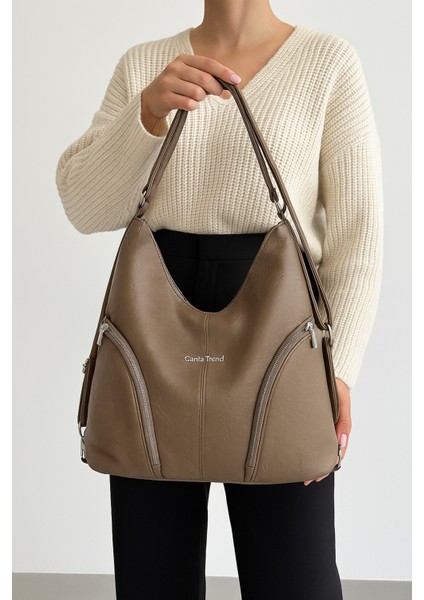 Yumuşak Suni Deri Vizon El Omuz ve Sırt Kullanımına Uygun Kadın Çanta 34*39 cm