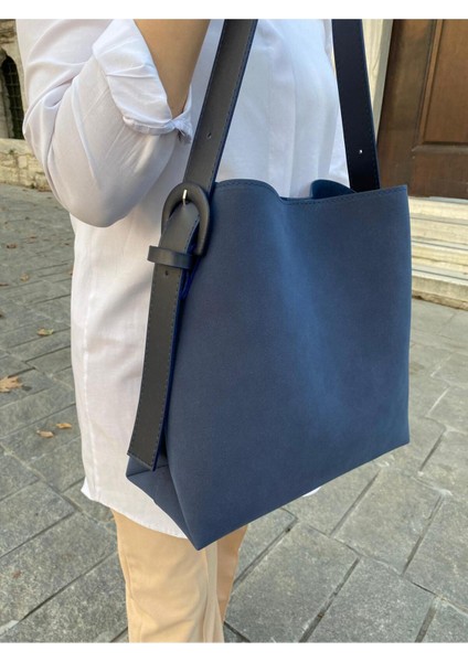 Süet Toka Detaylı Taba Büyük Boy Kadın Shopper Omuz Çantası