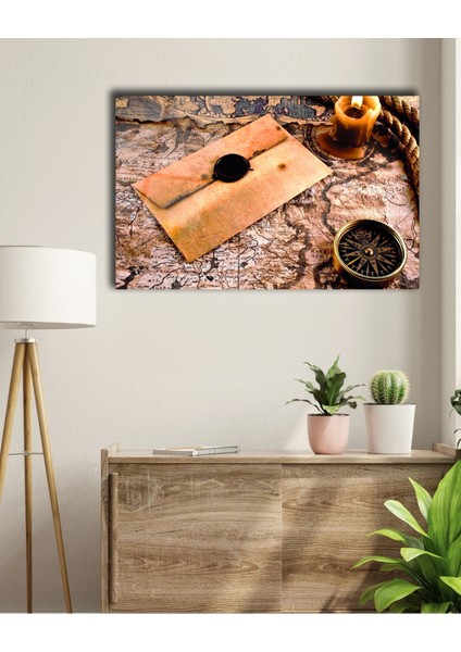 Eski Harita Mühürlü Mektup Mum ve Pusula Cam Tablo fırsatları