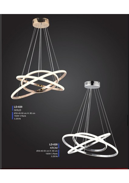 Aydınlatma Krom Gold LED Avize