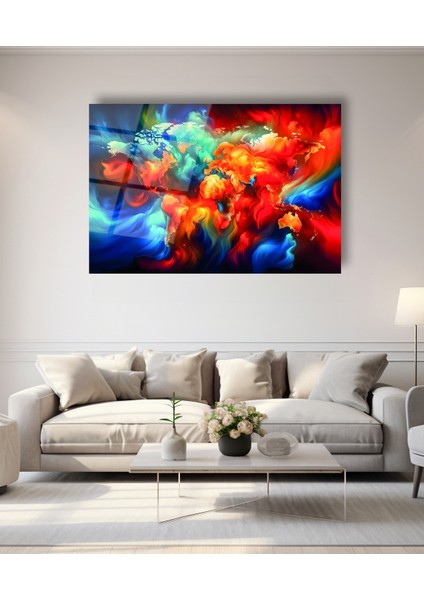 Rengarenk Dünya Haritası Cam Tablo