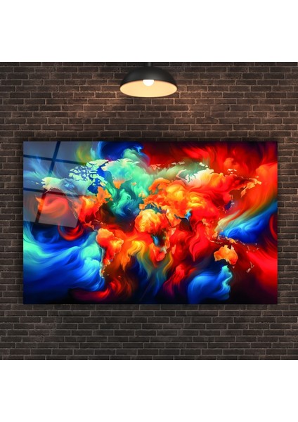 Rengarenk Dünya Haritası Cam Tablo fiyatları