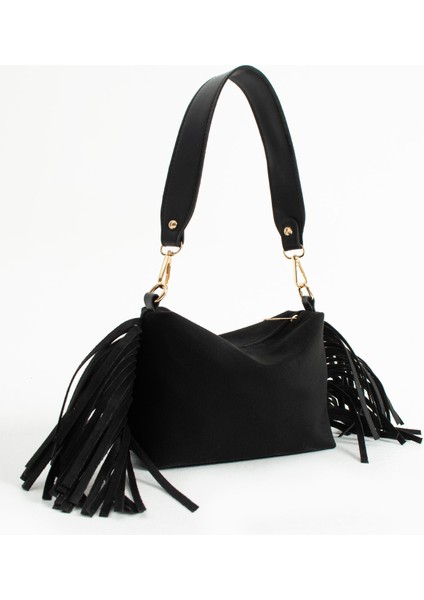Süet Siyah Kadın El ve Omuz Çantası
