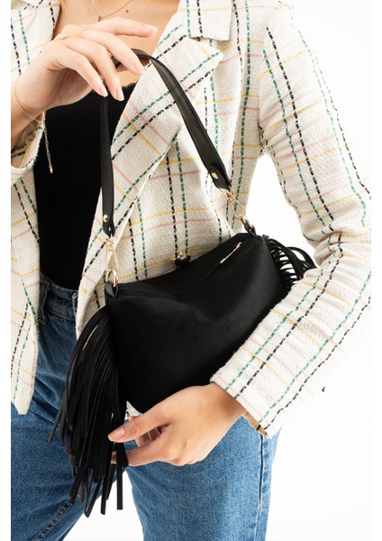 Süet Siyah Kadın El ve Omuz Çantası modelleri