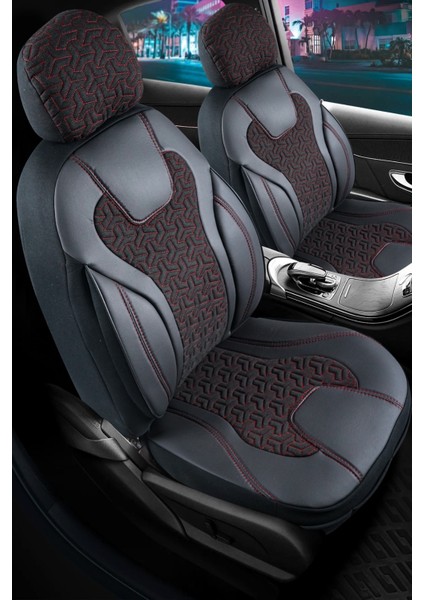 Volvo XC70 Deri Detaylı Oto Koltuk Kılıfı Ön Arka Set Siyah Kırmızı Siena Seri Scr