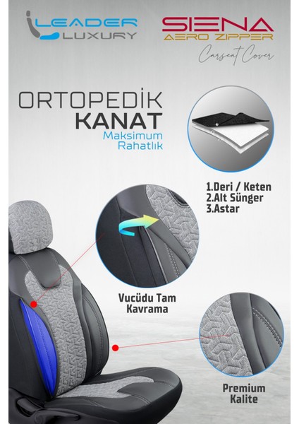 Hyundai Elantra Deri Detaylı Oto Koltuk Kılıfı Ön Arka Set Siyah Füme Siena Seri Scr