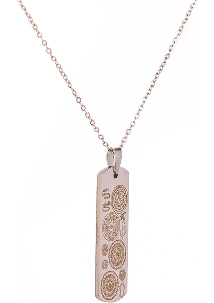 Dikdörtgen Gümüş Kaplama Dualı Çelik Kolye Çelik Zincirli Kararmaz Paslanmaz Silinmez