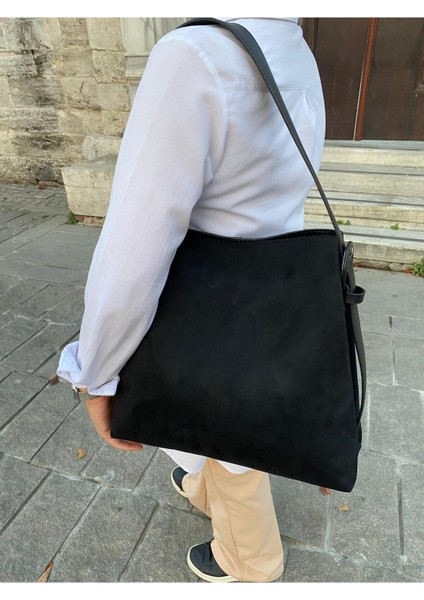 Siyah Süet Toka Detaylı Siyah Büyük Boy Kadın Shopper Çanta fiyatları