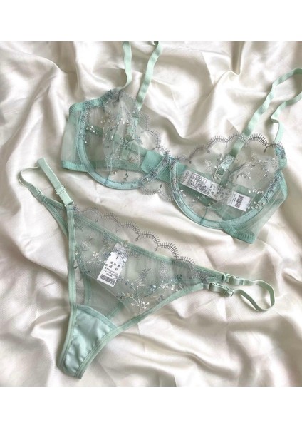 Kadın Su Yeşili Dantelli Iç Çamaşır Takımı
