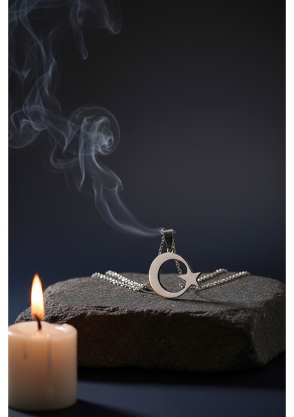 Gümüş Renk Ay Yıldız Çelik Kolye Kararmaz Paslanmaz Çelik Anlamlı ve Şık (Unisex)