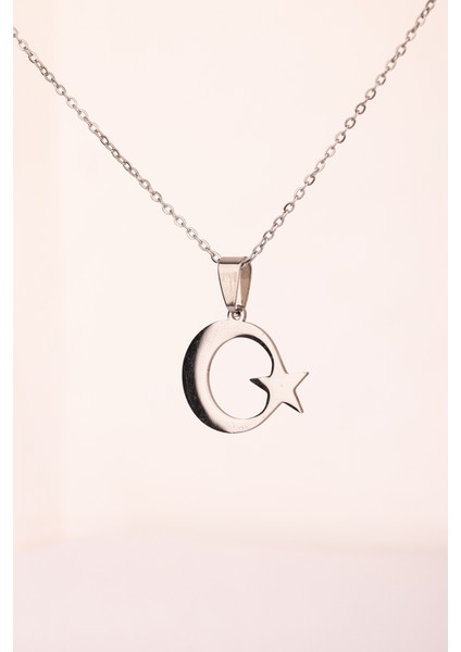 Gümüş Renk Ay Yıldız Çelik Kolye Kararmaz Paslanmaz Çelik Anlamlı ve Şık (Unisex) fiyatları