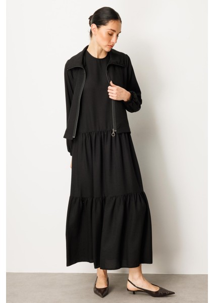 Ceket ve Iç Jile Kombin Ipekçe Elbise Ferace-Siyah fiyatları