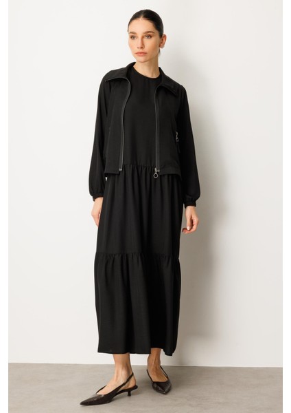 Ceket ve Iç Jile Kombin Ipekçe Elbise Ferace-Siyah modelleri