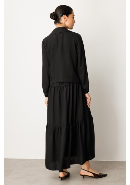 Ceket ve Iç Jile Kombin Ipekçe Elbise Ferace-Siyah