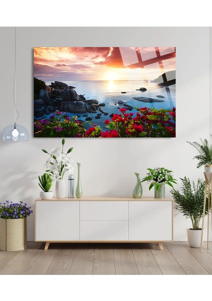 Gül ve Deniz Manzarası Kırılmaz Cam Tablo, Ev ve Ofis Hediyesi Yüksek Çözünürlüklü 4mm Lüks Tablo fiyatları