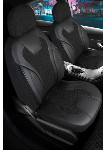 Opel Vectra C Deri Detaylı Oto Koltuk Kılıfı Ön Arka Set Siyah Siena Seri Scr