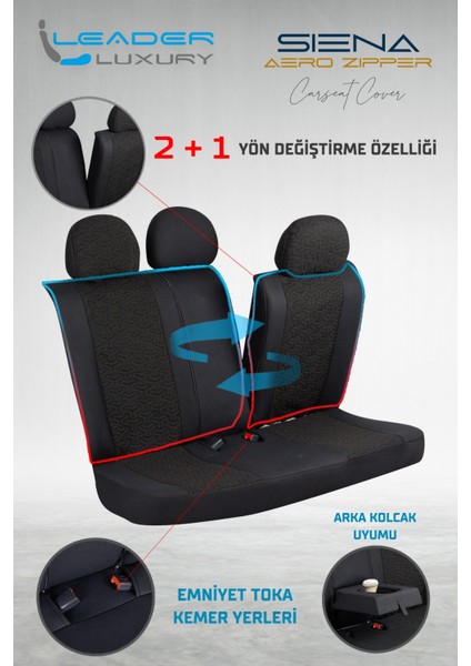 Opel Vectra C Deri Detaylı Oto Koltuk Kılıfı Ön Arka Set Siyah Siena Seri Scr fırsatları