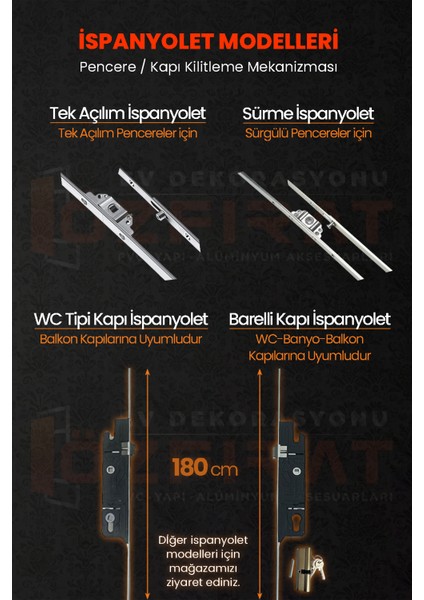 40CM Tek Açılım Ispanyolet – Pvc Pimapen Kapı Pencere Kilidi – (1 Adet) indirimleri