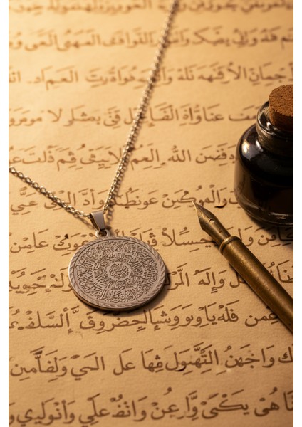 Gümüş Renk Hilye-I Şerif Yazılı Paslanmaz Kararmaz Çelik Kolye Çelik Zincir (Unisex) modelleri