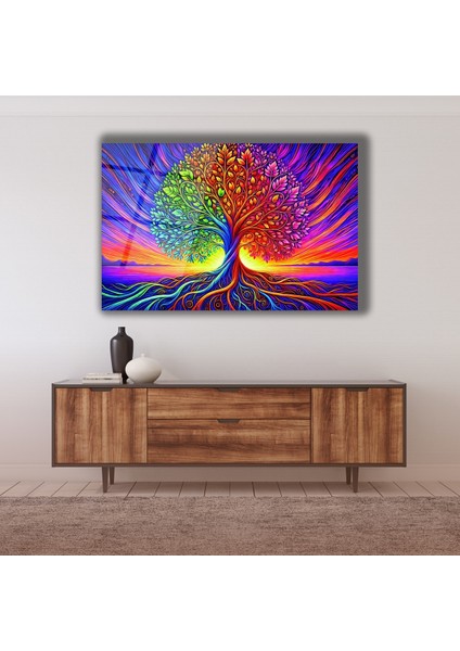 Rengarenk Hayat Ağacı Cam Tablo fırsatları