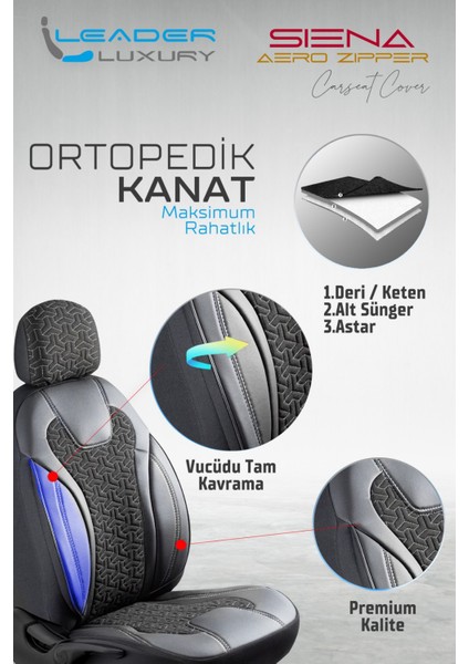 Geely Emgrand Deri Detaylı Oto Koltuk Kılıfı Ön Arka Set Siyah Beyaz Siena Seri Scr fırsatları