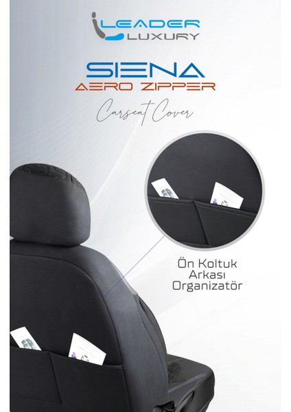 Geely Emgrand Deri Detaylı Oto Koltuk Kılıfı Ön Arka Set Siyah Beyaz Siena Seri Scr