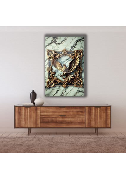 Siyah Çerçeve Içinde Altın Kartal Cam Tablo
