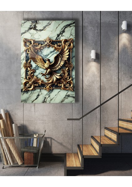 Siyah Çerçeve Içinde Altın Kartal Cam Tablo fiyatları