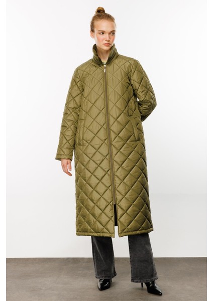 Paris Hafif Elyaf Yalıtımlı Baharlık Trençkot Kap Kaban-Yeşil