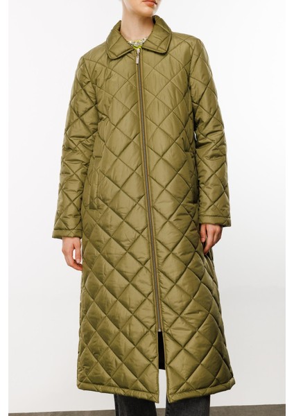 Paris Hafif Elyaf Yalıtımlı Baharlık Trençkot Kap Kaban-Yeşil