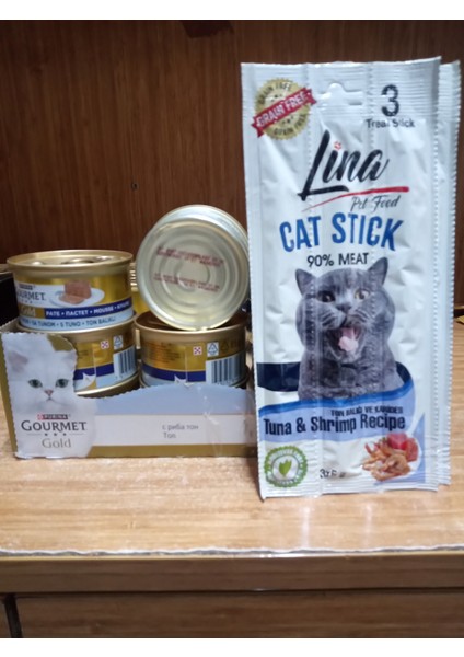 Gourmet Gold Kıyılmış Ton Balıklı 5 Adet+2 Paket(6 ADET) TON BALIKLI&KARİDESLİ Tahılsız Kedi Ödül Stick