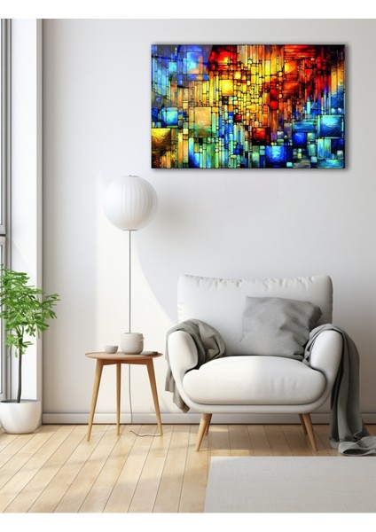 Rengarenk Yaprak Detaylı Cam Tablo