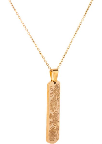 Altın Renk Dikdörtgen Altın Kaplama Dualı Çelik Kolye Çelik Zincirli Kararmaz Paslanmaz Silinmez fırsatları