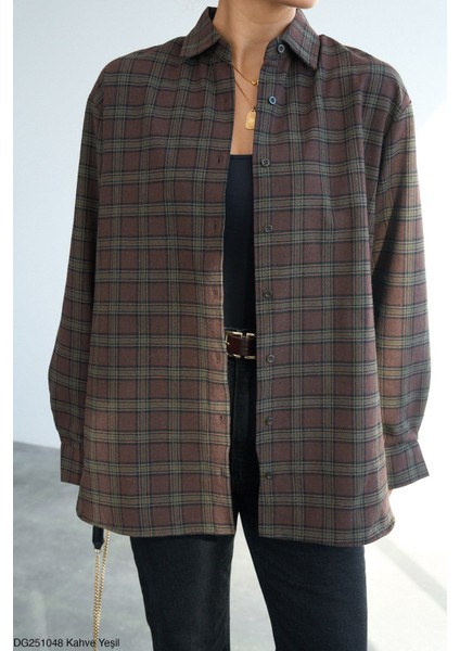 Kadın Ekose Desen Kahve-Yeşil Oduncu Gömleği modelleri