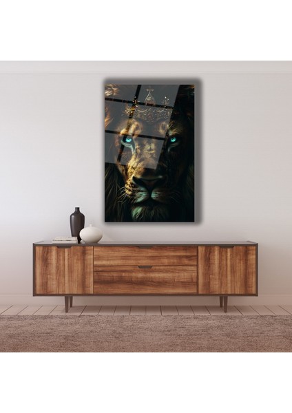 Mavi Gözlü Aslan Kral Cam Tablo fiyatları