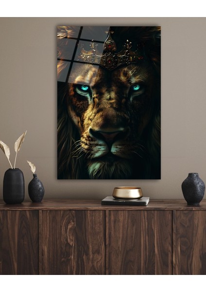 Mavi Gözlü Aslan Kral Cam Tablo indirimleri