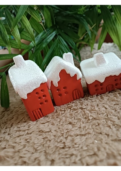 4'lü Noel Kar Evleri, Kırmızı Dekoratif Modeller, Şık ve Sevimli Ev Süsleri fiyatları