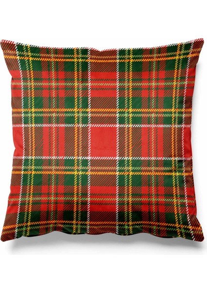 Yeşil Ekose Desenli Süet Kırlent Kılıfı, Şık ve Yılbaşı Temalı Dekorasyon