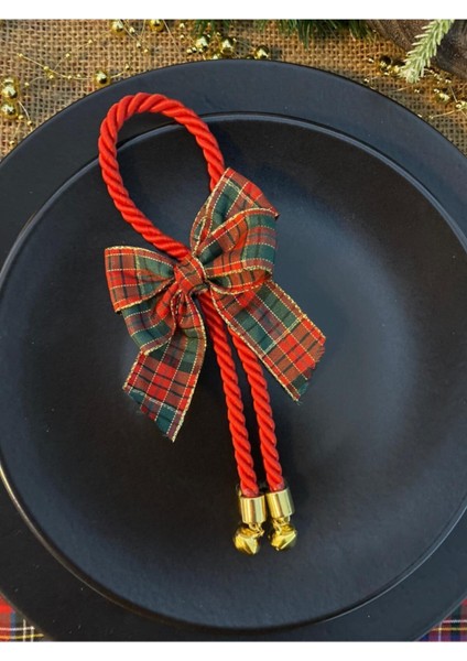 Ekose Fiyonklu Yılbaşı Peçete Halkası, 6'lı Set, Noel Teması modelleri