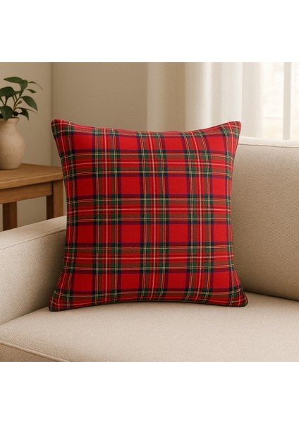 Şık Kırmızı Ekose Yılbaşı Kırlent Kılıfı – Zarif Noel Dekoru
