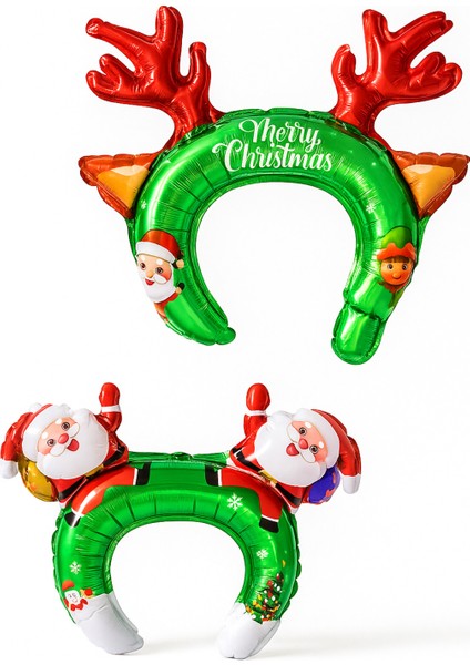Yılbaşı Temalı Balon Seti, Noel Baba ve Geyik Figürlü, 2’li Folyo Balonlar