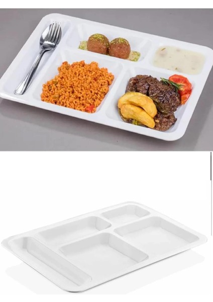 10 Adet 5 Bölmeli Kırılmaz Tabldot 40 x 28 cm + Kilit Kapaklı Kuru Mama Saklama Kutusu - 2li Set M8P fiyatları