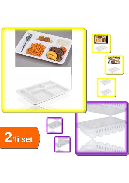 10 Adet 5 Bölmeli Kırılmaz Tabldot Tabak 40 x 28 cm + 15 Bölmeli Kapaklı Yumurta Kabı - 2li Set B8F