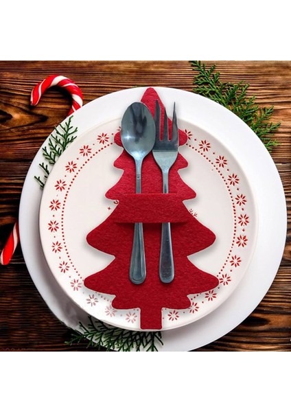 Kırmızı 6'lı Yılbaşı Süsleri, Dekoratif Kaşıklık, Yeni Yıl ve Noel Sofralarına Şıklık Katın