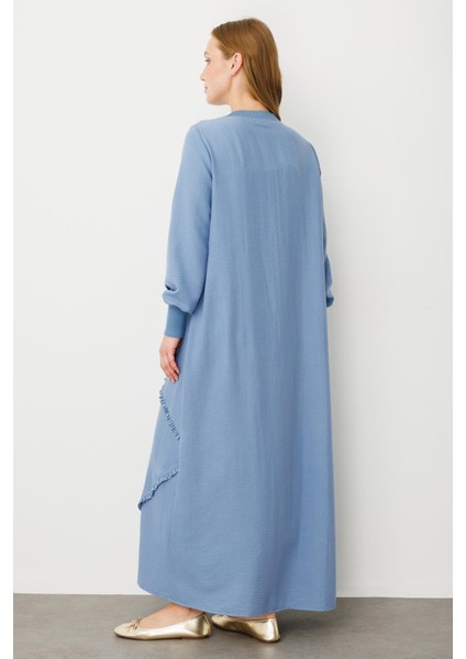 Yumuşak Dokusu ve Zarif Detaylarıyla Ipekçe Doku Ribanalı Özel Elbise-Mavi indirimleri