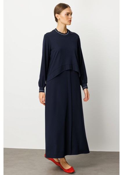 Bambu (Özel Iplik) Dökümlü Örme Ribana Detaylı Elbise Kap-Laci