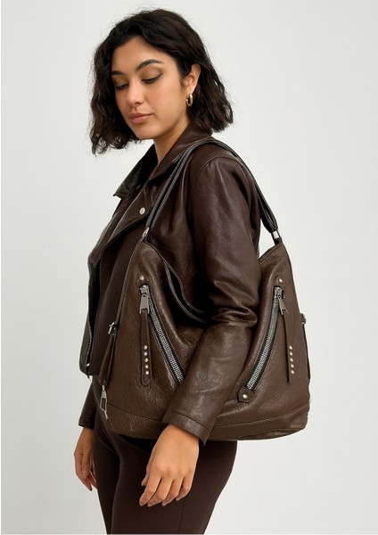 Yumuşak Suni Deri Fermuar Detaylı Kahve El Omuz ve Sırt Kullanımına Uygun Kadın Çanta 34*41 cm fiyatları