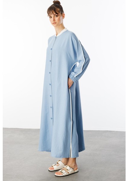 Ss Kontrast Biye Detaylı Ribana Yaka Spor Ipekçe Doku Kap/ Ferace-Mavi