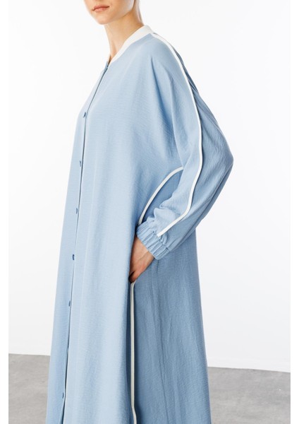 Ss Kontrast Biye Detaylı Ribana Yaka Spor Ipekçe Doku Kap/ Ferace-Mavi fırsatları