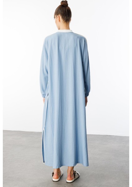 Ss Kontrast Biye Detaylı Ribana Yaka Spor Ipekçe Doku Kap/ Ferace-Mavi indirimleri